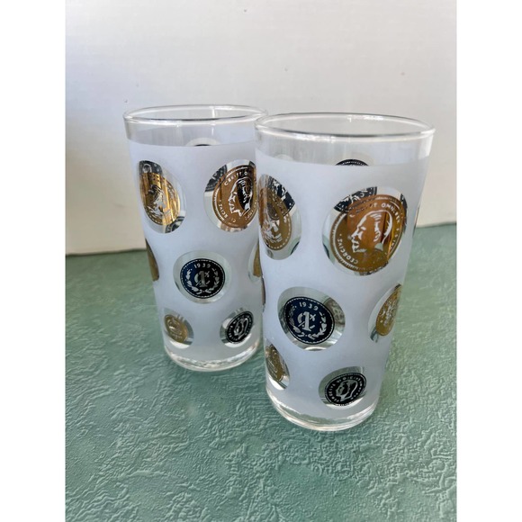 Libbey Tumblers - Frosted Glass with Gold Coins - Set of 2 - Picture 2 of 4